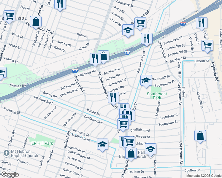 map of restaurants, bars, coffee shops, grocery stores, and more near 5318 Rapido Road in Houston