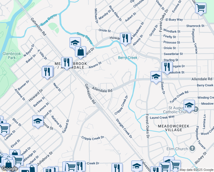 map of restaurants, bars, coffee shops, grocery stores, and more near in Houston