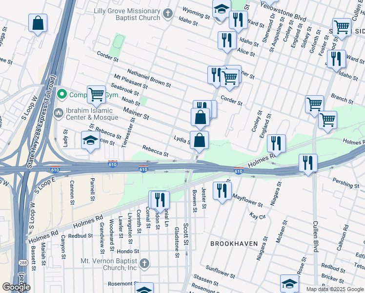 map of restaurants, bars, coffee shops, grocery stores, and more near 3851 Good Hope Street in Houston