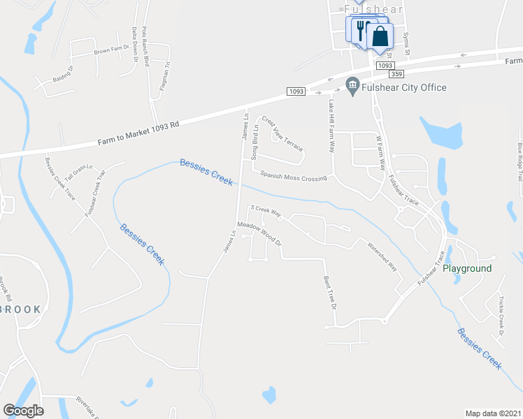map of restaurants, bars, coffee shops, grocery stores, and more near 30611 South Creek Way in Fulshear