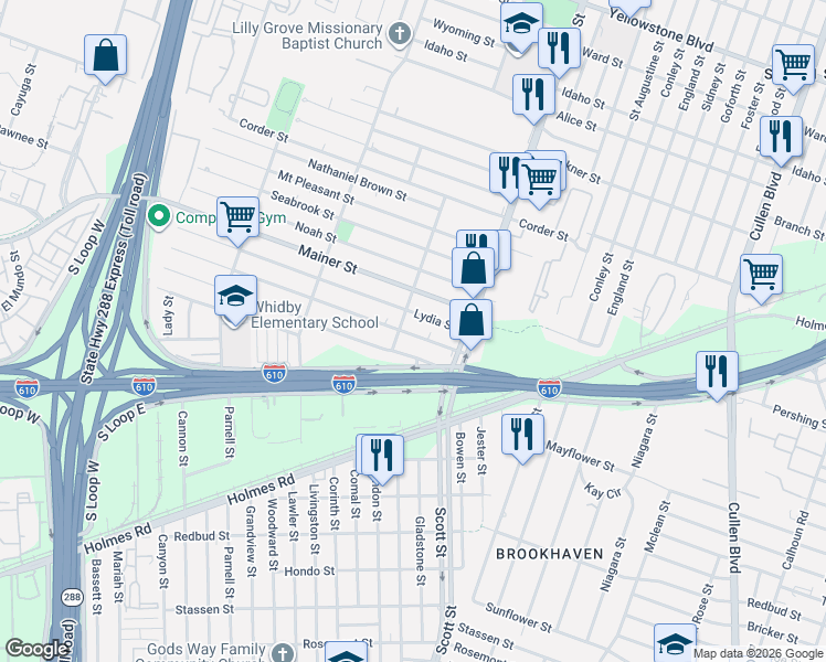 map of restaurants, bars, coffee shops, grocery stores, and more near 3809 Rebecca Street in Houston