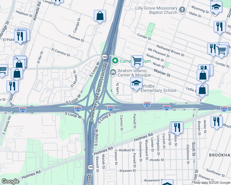 map of restaurants, bars, coffee shops, grocery stores, and more near 3414 Saint Benedict Street in Houston
