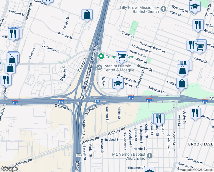 map of restaurants, bars, coffee shops, grocery stores, and more near 3414 Saint Benedict Street in Houston