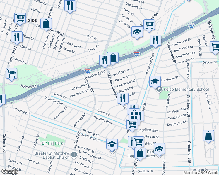 map of restaurants, bars, coffee shops, grocery stores, and more near 5229 Rapido Road in Houston
