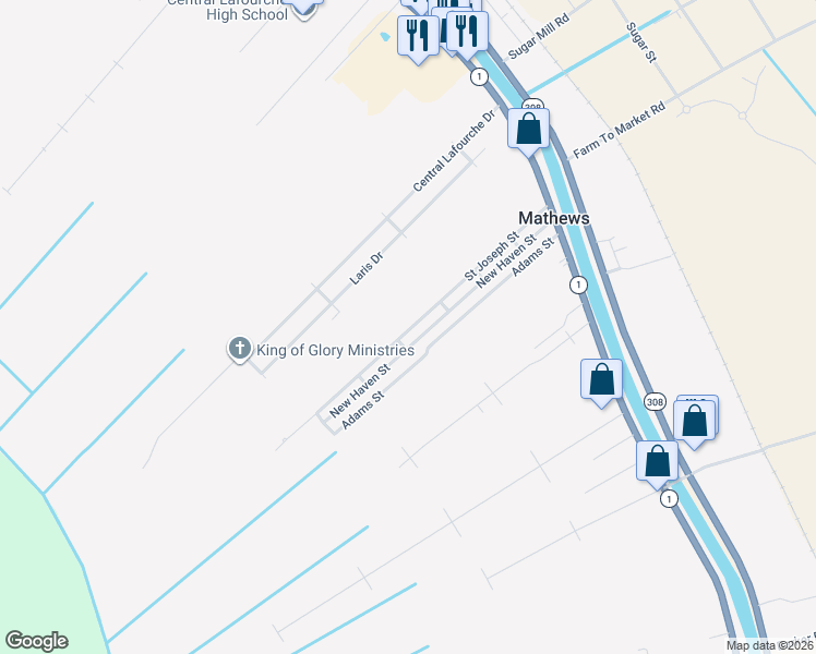 map of restaurants, bars, coffee shops, grocery stores, and more near 401-499 New Haven St in Raceland