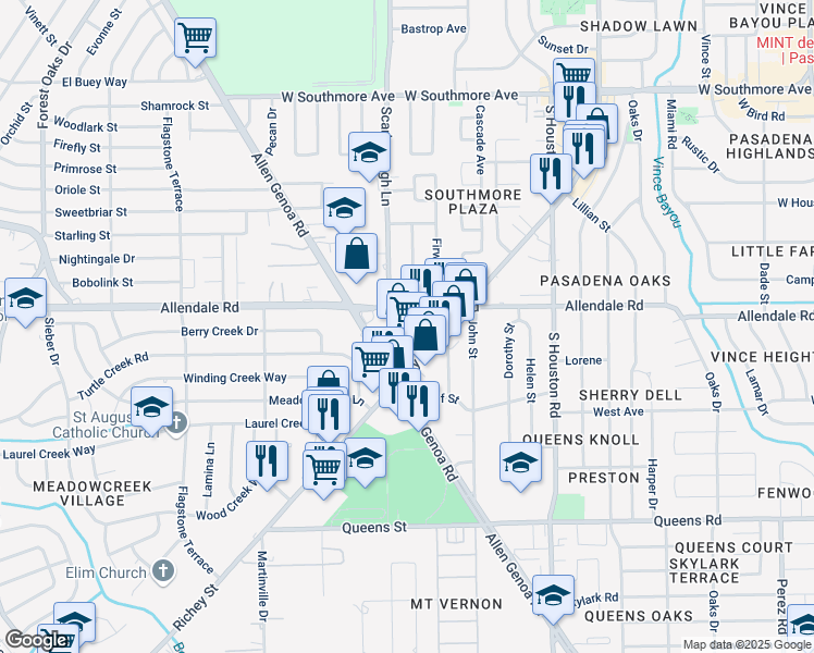 map of restaurants, bars, coffee shops, grocery stores, and more near 2054 Richey Street in Pasadena