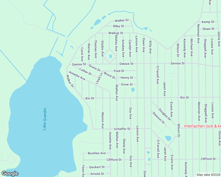 map of restaurants, bars, coffee shops, grocery stores, and more near 2602 Kin Street in Interlachen