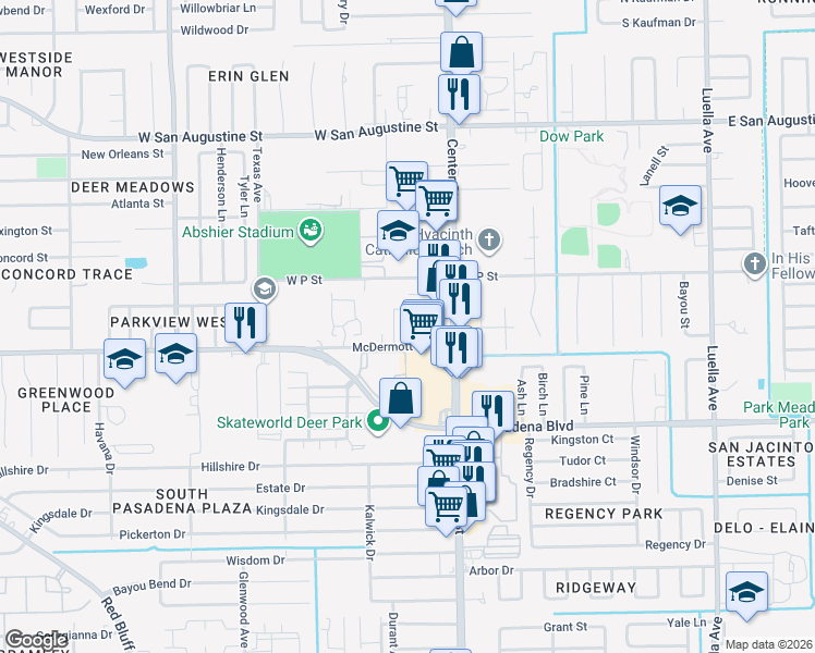 map of restaurants, bars, coffee shops, grocery stores, and more near 301 Amber Circle in Deer Park