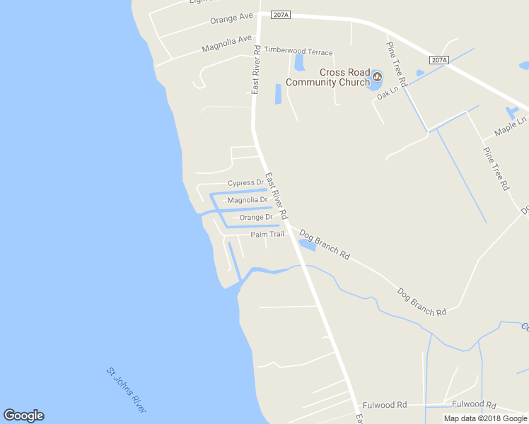 map of restaurants, bars, coffee shops, grocery stores, and more near 108 Orange Drive in East Palatka