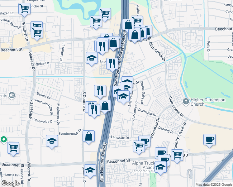 map of restaurants, bars, coffee shops, grocery stores, and more near in Houston