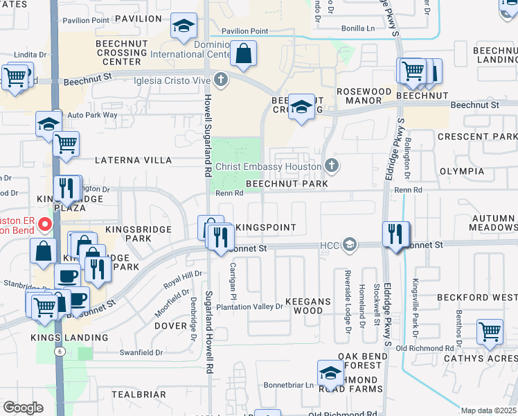map of restaurants, bars, coffee shops, grocery stores, and more near 13902 Greenside Drive in Houston