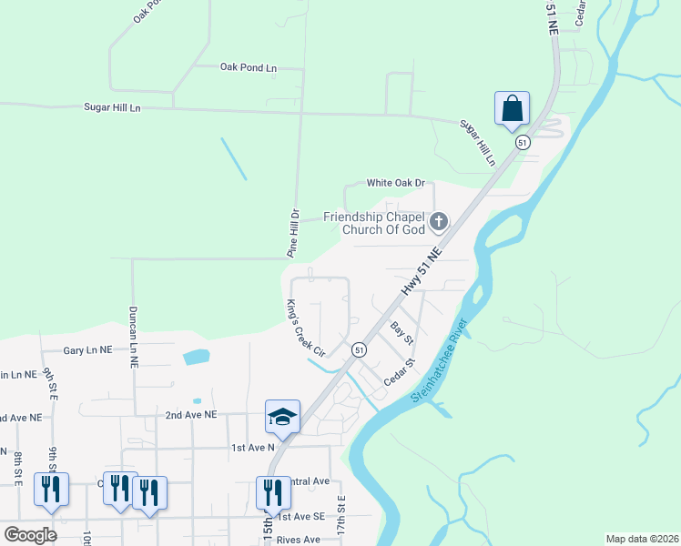 map of restaurants, bars, coffee shops, grocery stores, and more near 455 King's Creek Circle in Steinhatchee