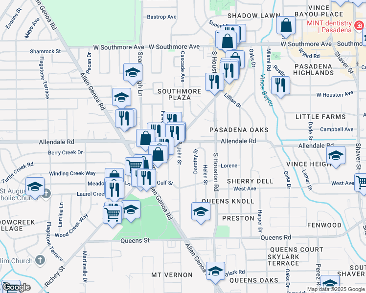 map of restaurants, bars, coffee shops, grocery stores, and more near 1921 Richey Street in Pasadena