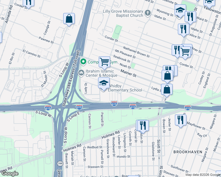 map of restaurants, bars, coffee shops, grocery stores, and more near 3635 Rebecca Street in Houston
