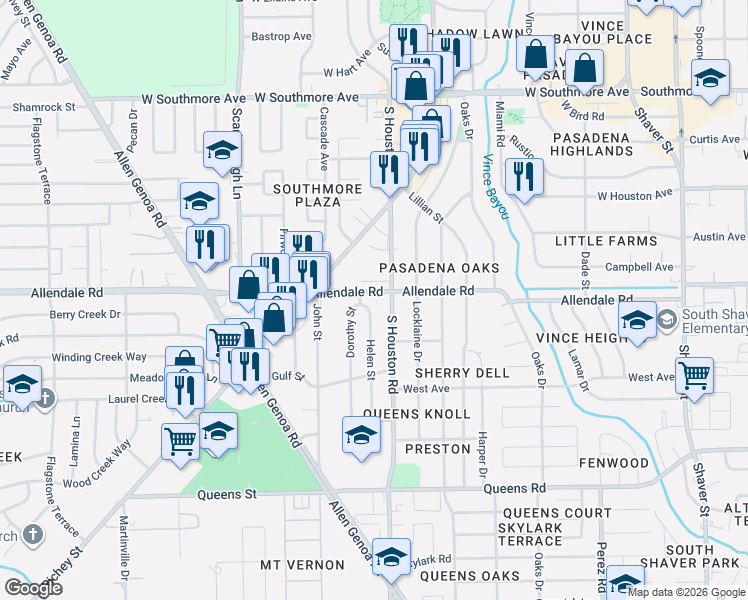 map of restaurants, bars, coffee shops, grocery stores, and more near 2002 Dorothy Street in Pasadena