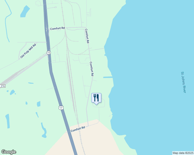 map of restaurants, bars, coffee shops, grocery stores, and more near 177 Comfort Road in Palatka