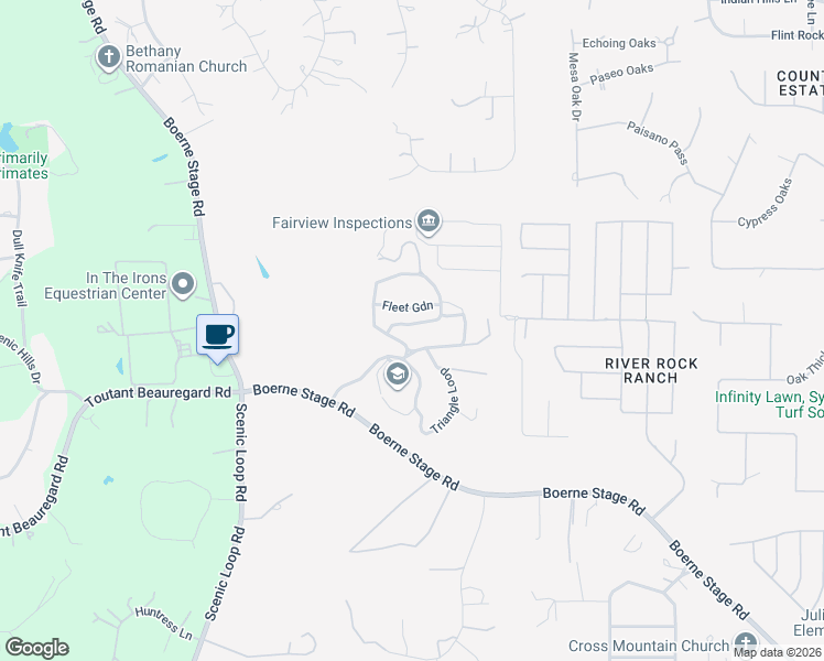 map of restaurants, bars, coffee shops, grocery stores, and more near 25811 Fleet Garden in San Antonio