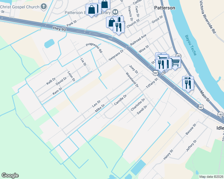 map of restaurants, bars, coffee shops, grocery stores, and more near 33-300 Leo Dr in Patterson