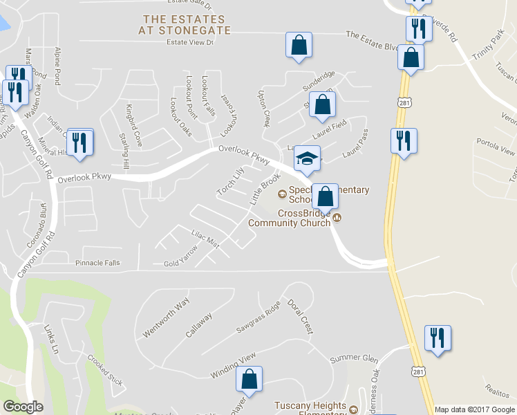 map of restaurants, bars, coffee shops, grocery stores, and more near 1811 Poppy Mallow in San Antonio