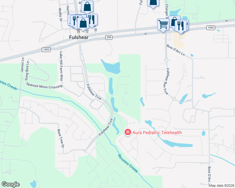 map of restaurants, bars, coffee shops, grocery stores, and more near Farm Hill Way in Fulshear