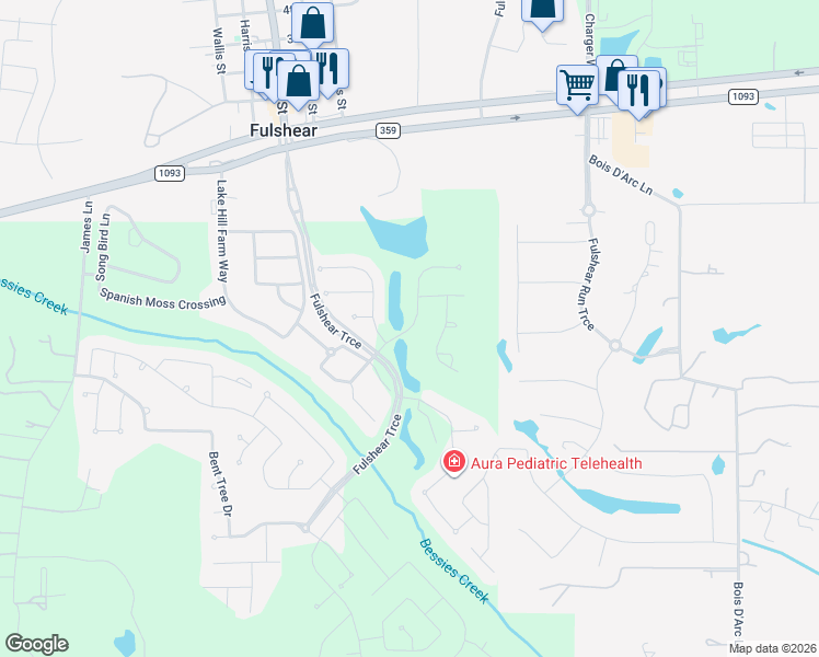 map of restaurants, bars, coffee shops, grocery stores, and more near Farm Hill Way in Fulshear