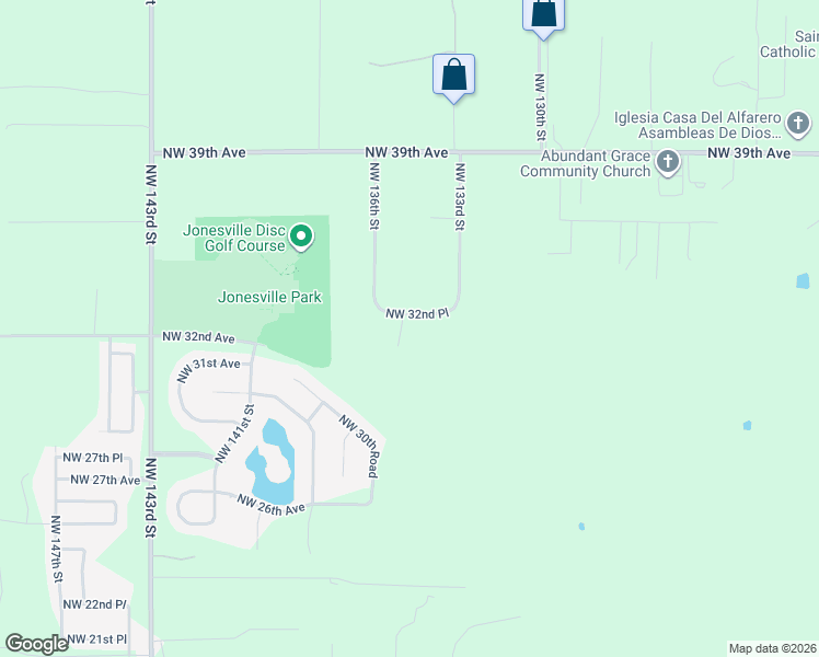 map of restaurants, bars, coffee shops, grocery stores, and more near 13329-13429 Northwest 32nd Place in Gainesville