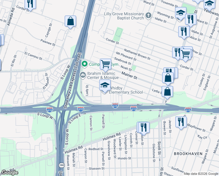 map of restaurants, bars, coffee shops, grocery stores, and more near 3635 Rebecca Street in Houston