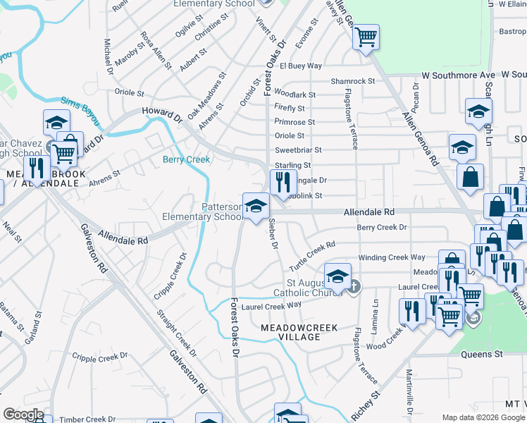 map of restaurants, bars, coffee shops, grocery stores, and more near in Houston