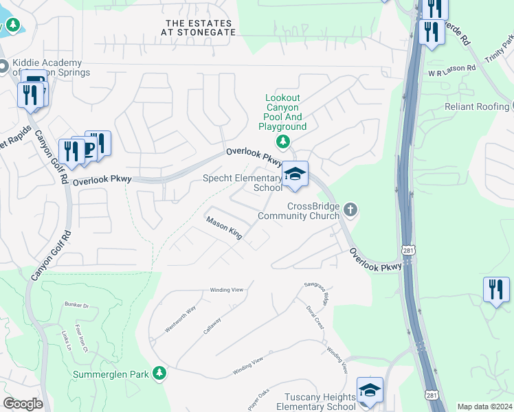 map of restaurants, bars, coffee shops, grocery stores, and more near 1751 Stargazer Pass in San Antonio