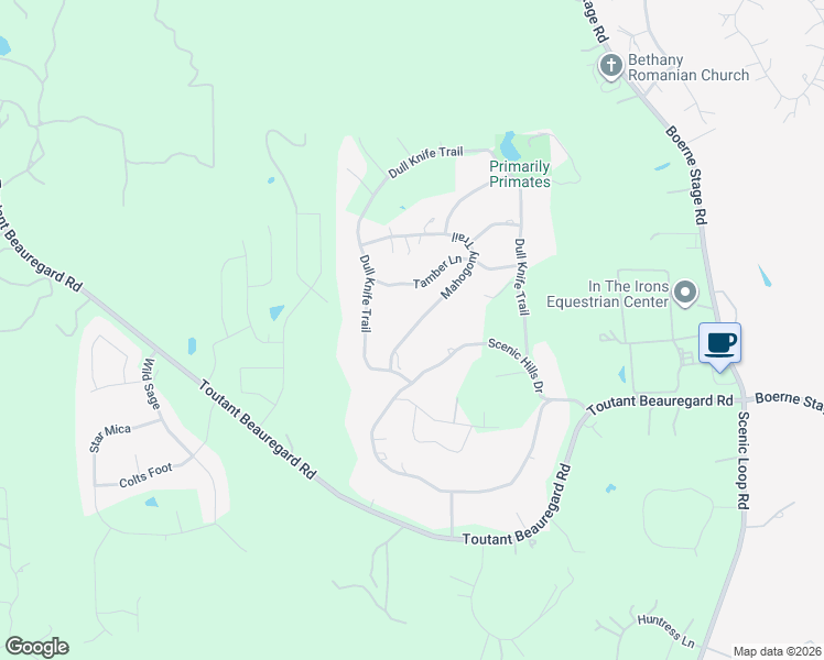 map of restaurants, bars, coffee shops, grocery stores, and more near 25711 Mahogony Trail in San Antonio