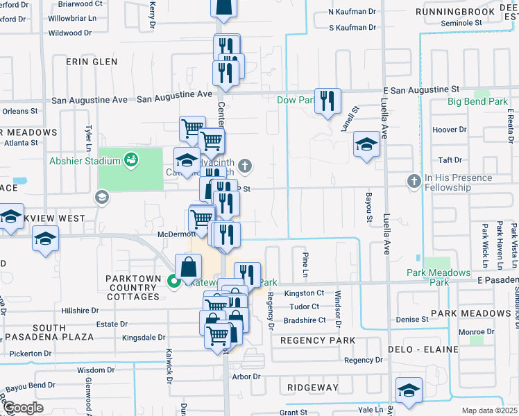 map of restaurants, bars, coffee shops, grocery stores, and more near 227 Center Court in Deer Park