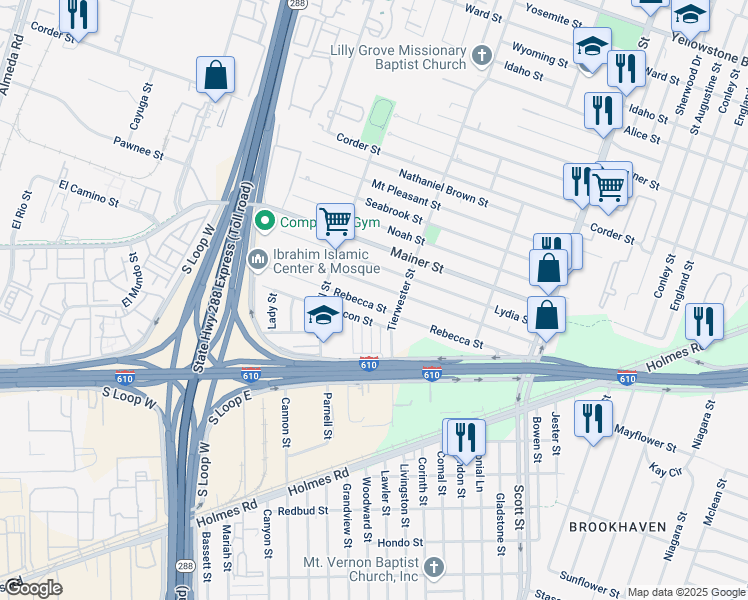 map of restaurants, bars, coffee shops, grocery stores, and more near 3560 Good Hope Street in Houston