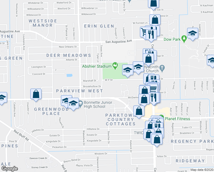 map of restaurants, bars, coffee shops, grocery stores, and more near 2800 Texas Avenue in Deer Park