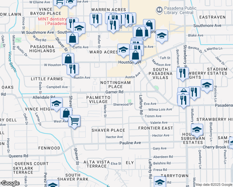 map of restaurants, bars, coffee shops, grocery stores, and more near 2002 Nottingham Street in Pasadena