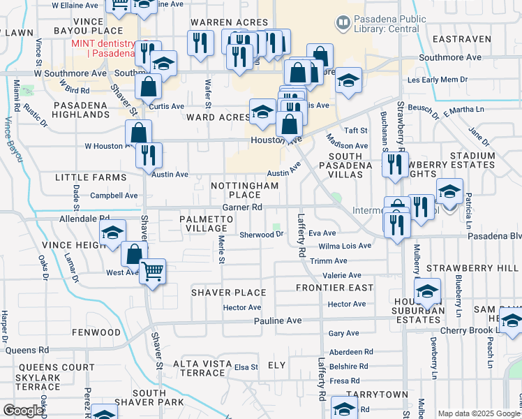 map of restaurants, bars, coffee shops, grocery stores, and more near 2002 Basket Street in Pasadena