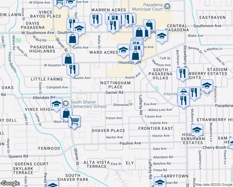 map of restaurants, bars, coffee shops, grocery stores, and more near 2002 Basket Street in Pasadena