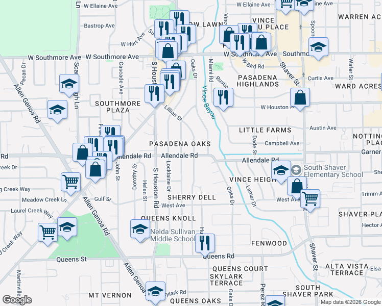 map of restaurants, bars, coffee shops, grocery stores, and more near 1908 Lillian Street in Pasadena