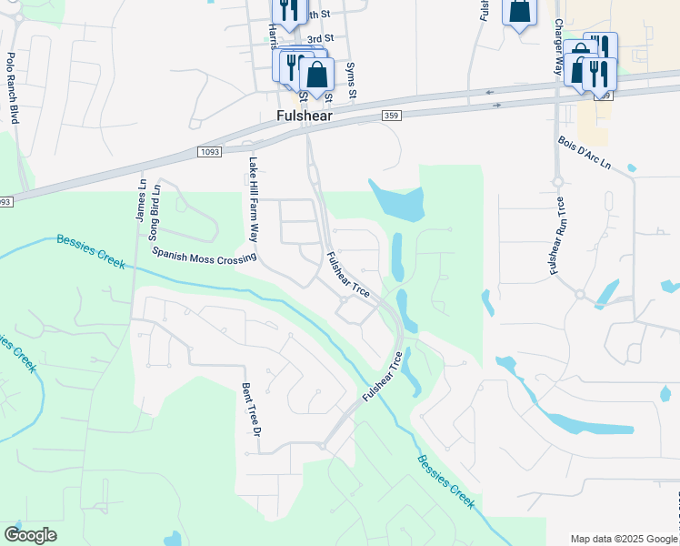 map of restaurants, bars, coffee shops, grocery stores, and more near 30414 Garden Ridge Court in Fulshear