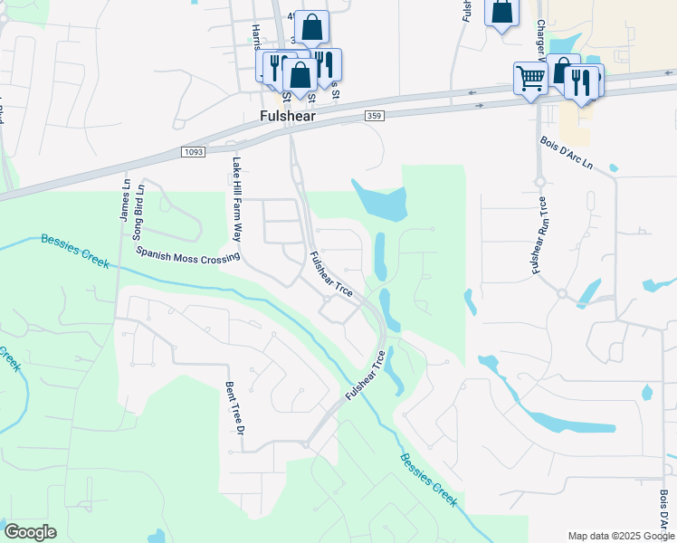 map of restaurants, bars, coffee shops, grocery stores, and more near 30414 Garden Ridge Court in Fulshear