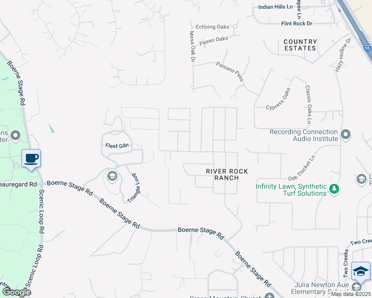 map of restaurants, bars, coffee shops, grocery stores, and more near 25702 Stormy Ridge in San Antonio