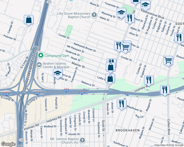 map of restaurants, bars, coffee shops, grocery stores, and more near 3737 Lydia Street in Houston
