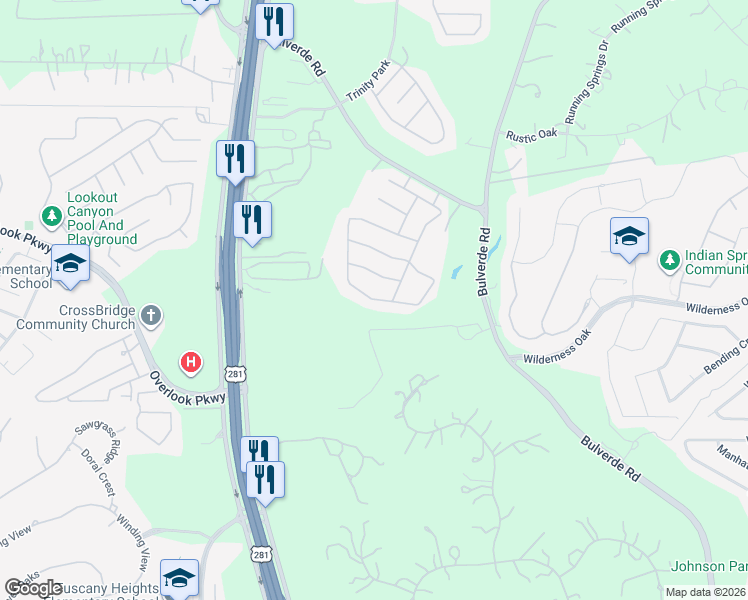 map of restaurants, bars, coffee shops, grocery stores, and more near 2503 Canon Perdido in San Antonio