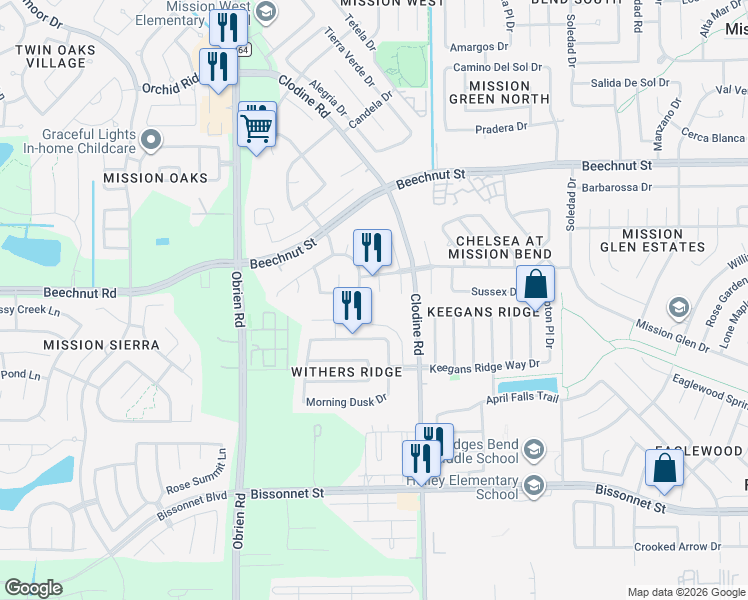 map of restaurants, bars, coffee shops, grocery stores, and more near 8318 Aliso Canyon Ln in Houston