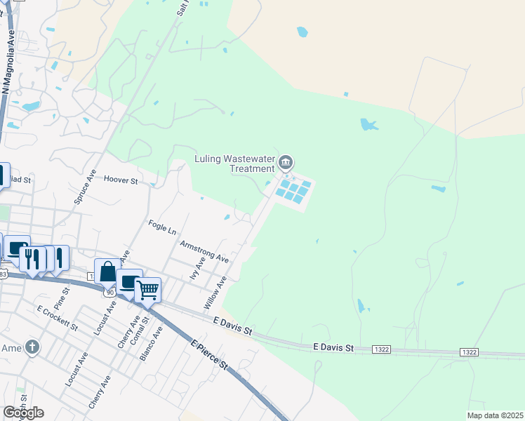 map of restaurants, bars, coffee shops, grocery stores, and more near 621 Willow Avenue in Luling