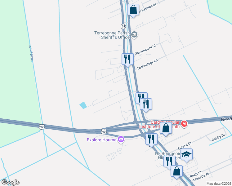 map of restaurants, bars, coffee shops, grocery stores, and more near 122 Fairlane Drive in Gray