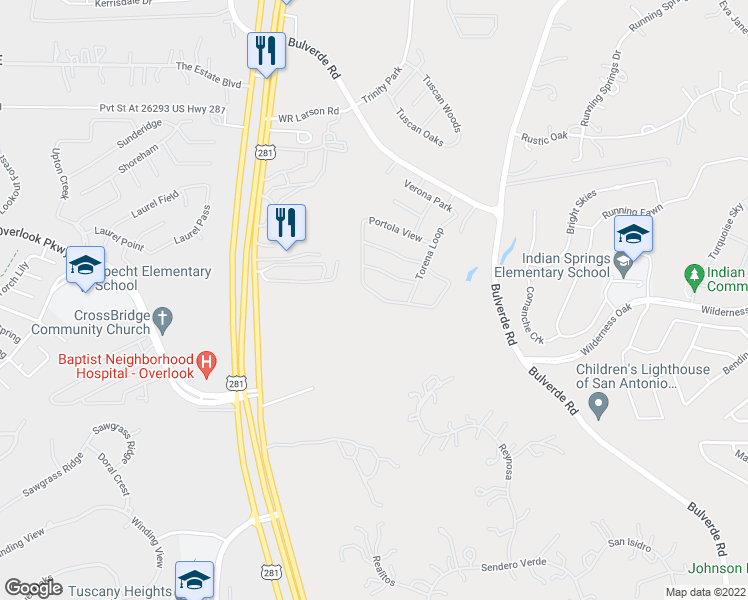 map of restaurants, bars, coffee shops, grocery stores, and more near 2514 Canon Perdido in San Antonio