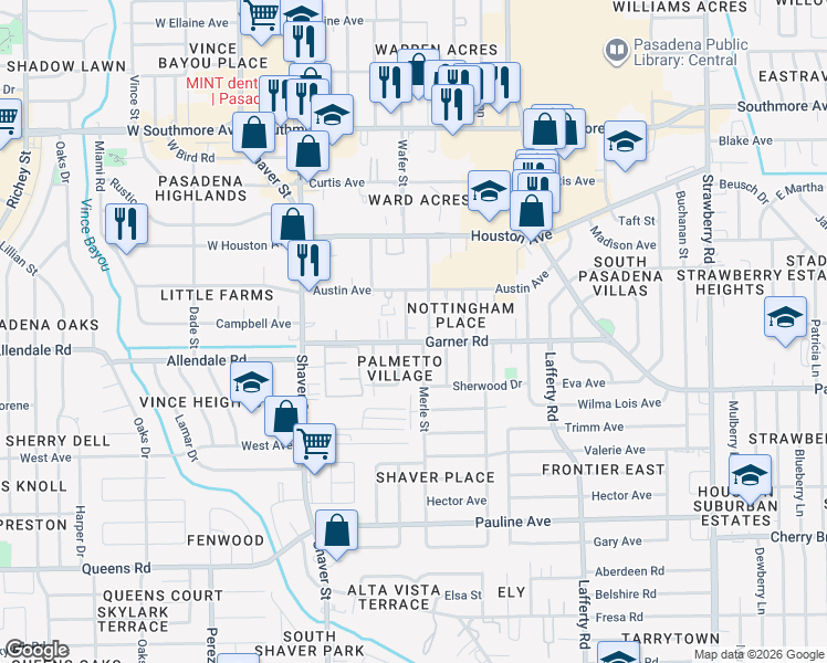 map of restaurants, bars, coffee shops, grocery stores, and more near 2001 Lenny Lane in Pasadena