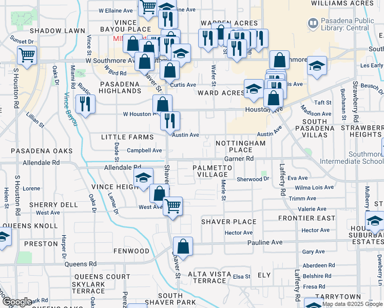 map of restaurants, bars, coffee shops, grocery stores, and more near 2002 Judy Lane in Pasadena