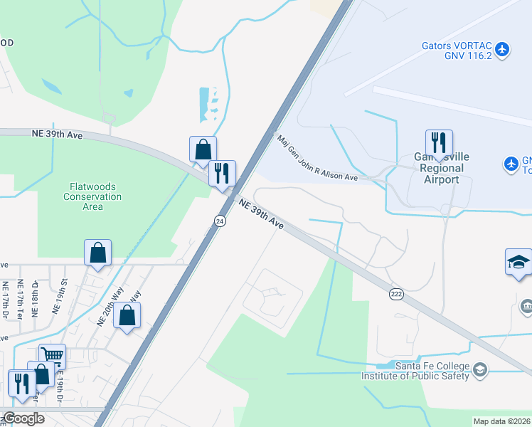 map of restaurants, bars, coffee shops, grocery stores, and more near Florida 222 in Gainesville
