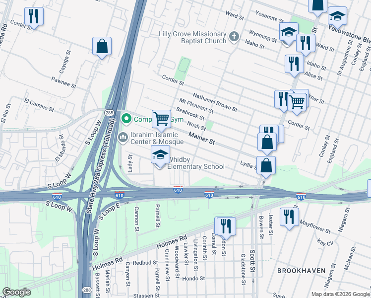 map of restaurants, bars, coffee shops, grocery stores, and more near 3560 Good Hope Street in Houston